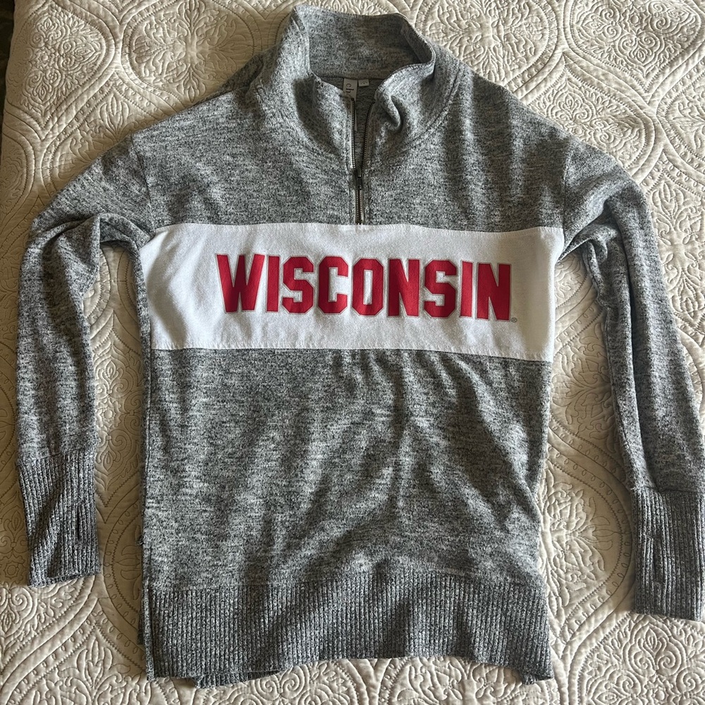 Wisconsin Gray Quarter-Zip Sweater